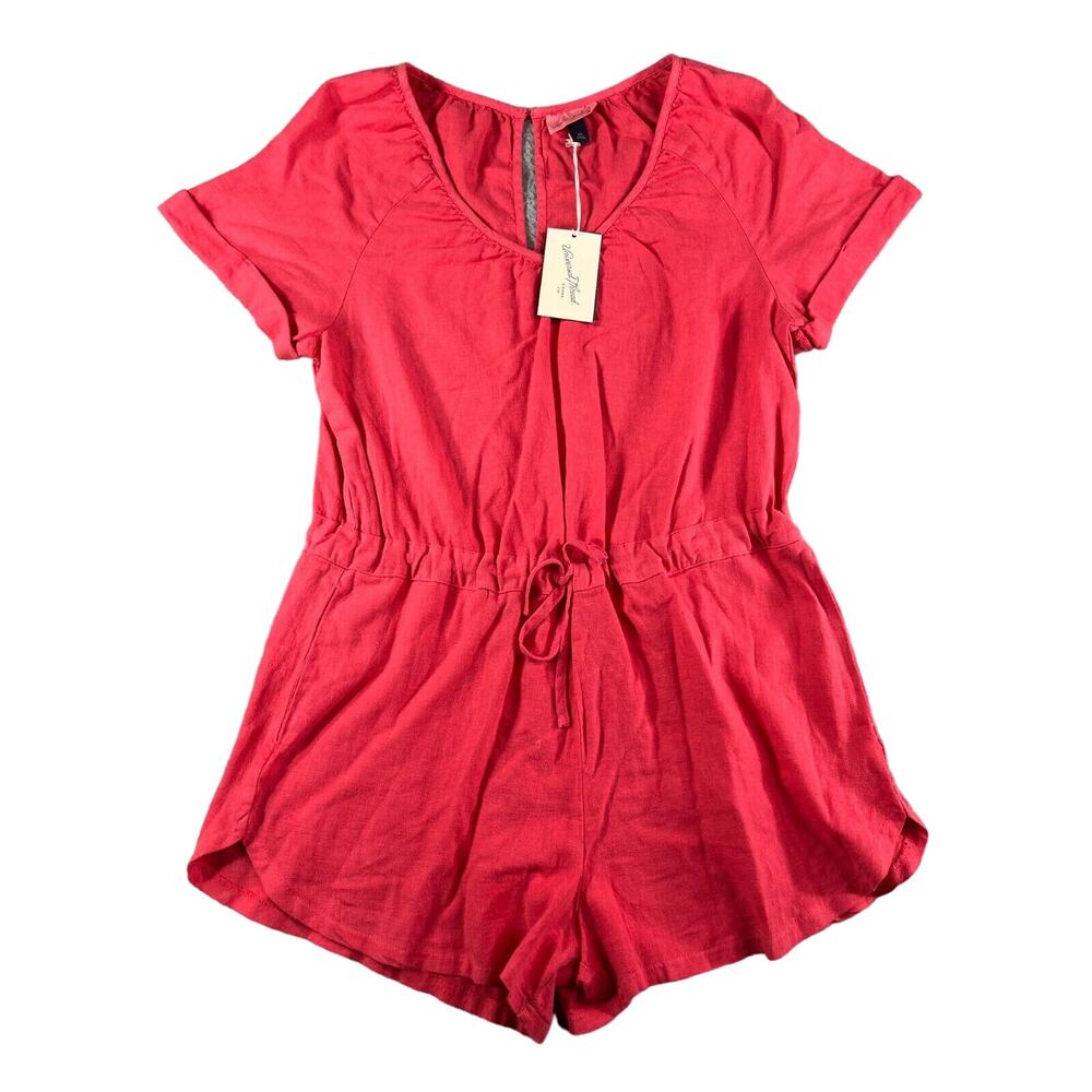 Universal Thread Romper Womens XS Linen Pink Short Sleeve Shorts Pockets NWT